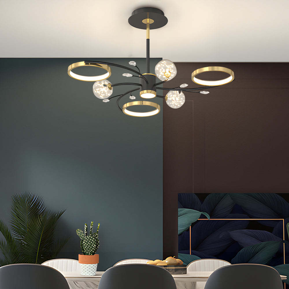 Star Ring Flower Branch Crystal Modern Ceiling Light — 6+6 Lights
