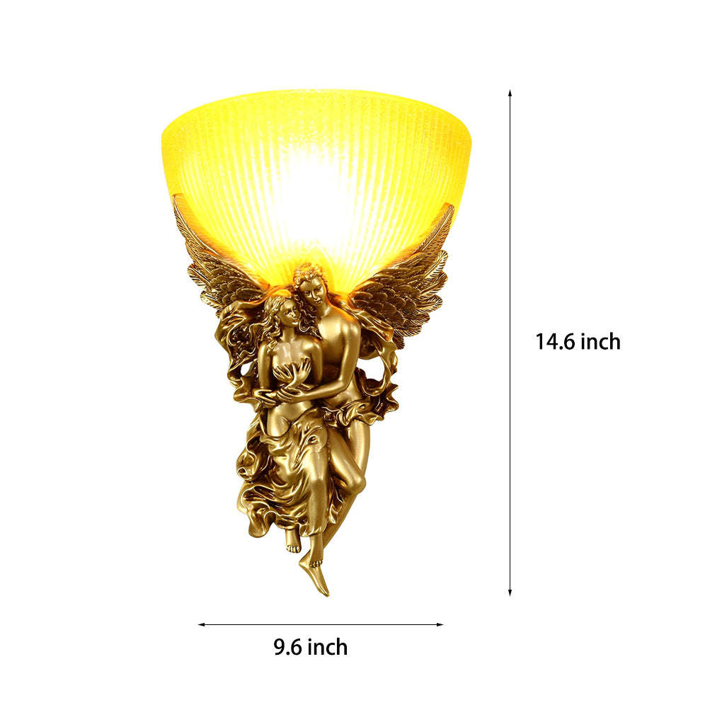 Retro Resin 3D Shy Angel Art Sculpture Glass European Style Wall Lamp-Lighom