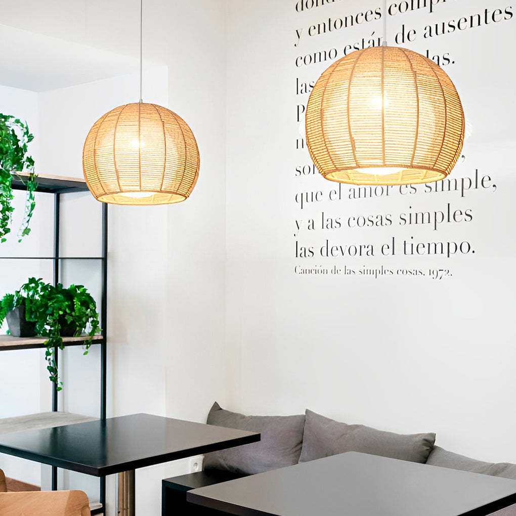 Rattan Rope Woven Lantern LED Nordic Pendant