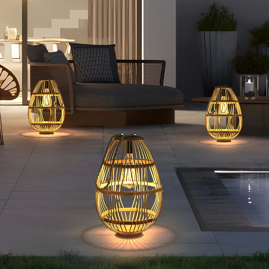 Portable Rattan Wood LED Modern Solar Garden Lamp