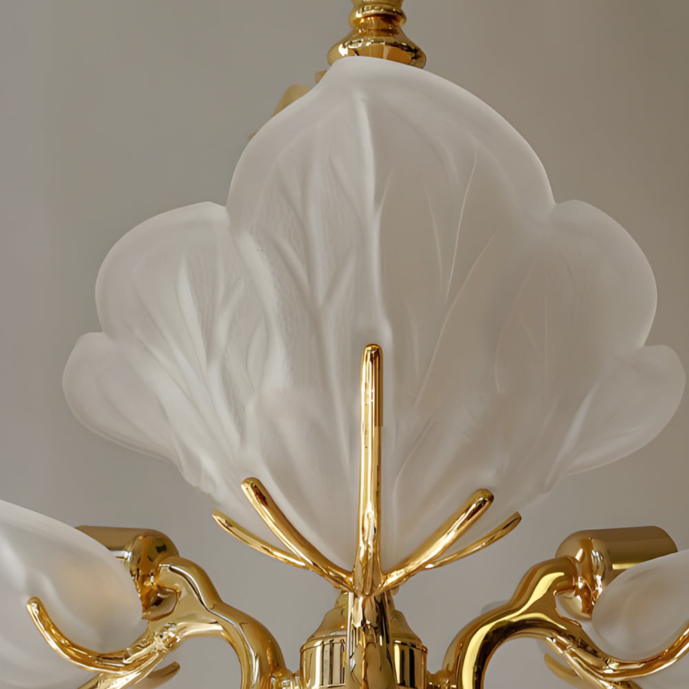 Italian Brass Murano Glass Leaves Chandelier