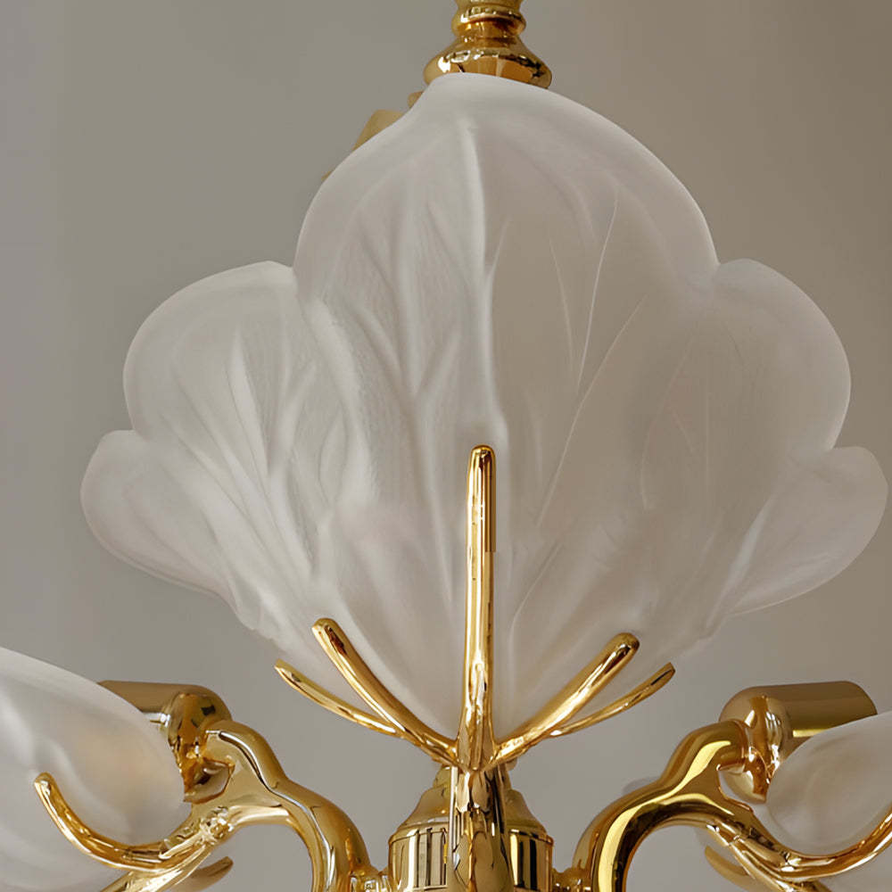 Italian Brass Murano Glass Leaves Chandelier