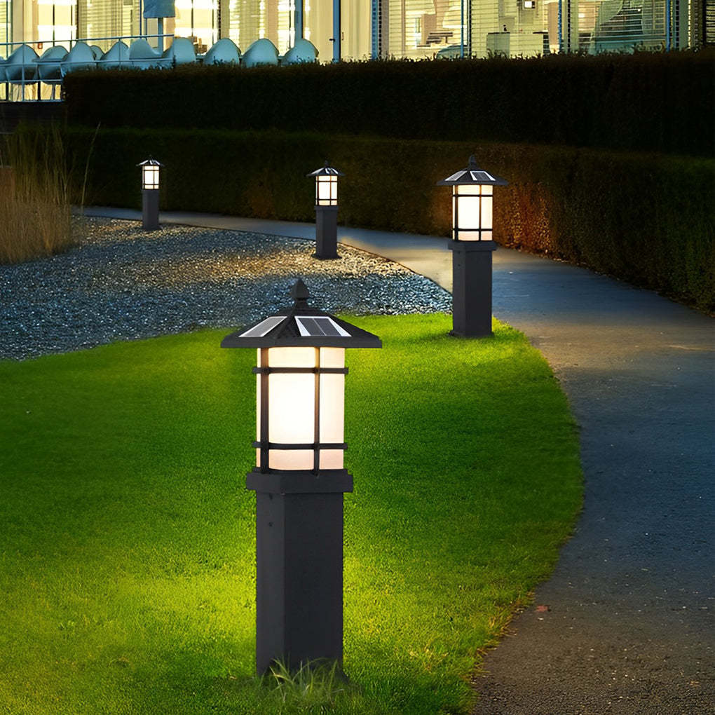 Modern Solar LED Lawn Lamp with Ancient Asian Style Top Waterproof Outdoor Light-Lighom