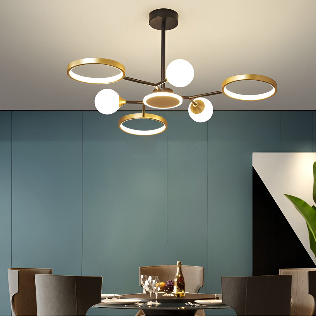 Modern circle gold synthetic chandeliers, Lighom — Cool White (6000K) / 8-Light