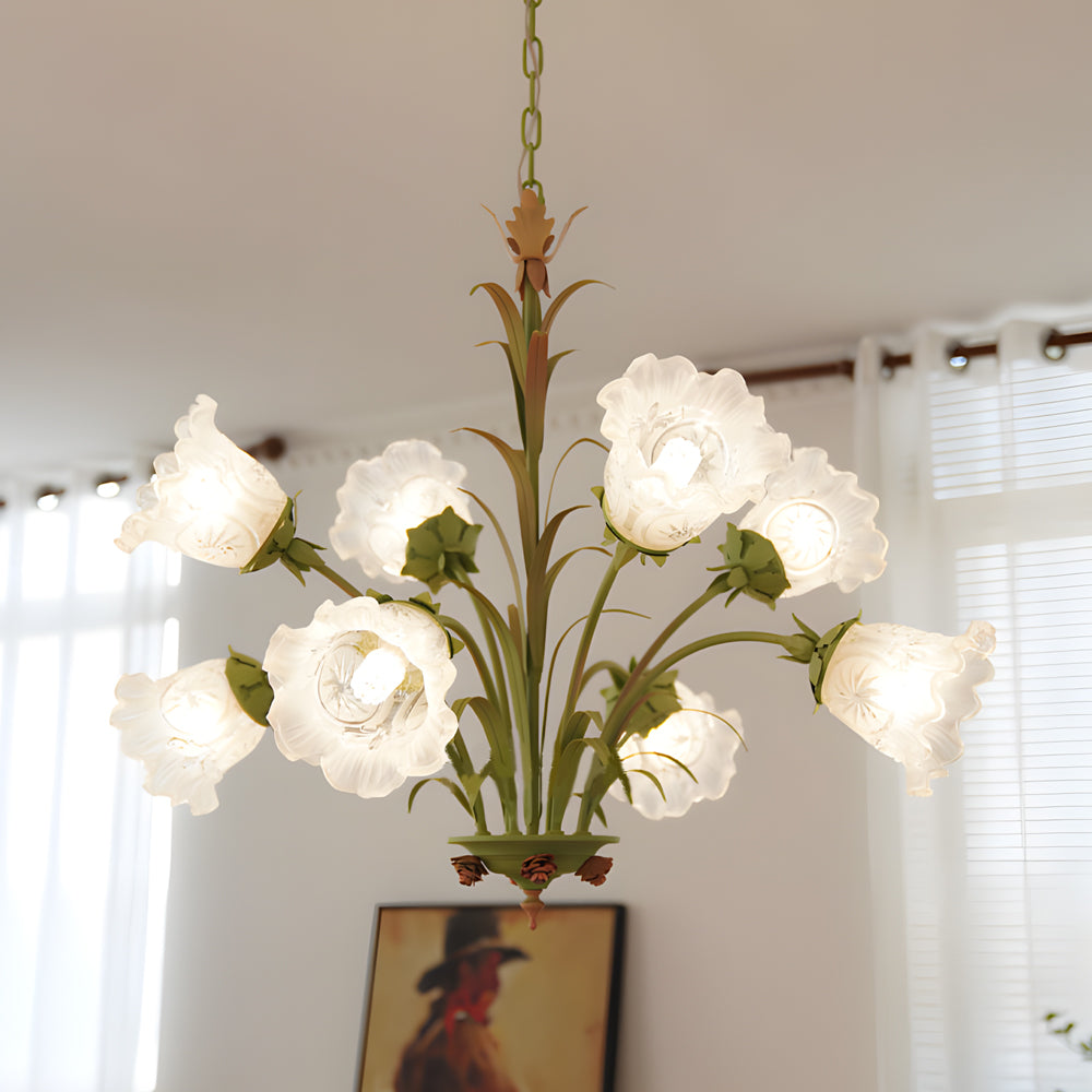 Modern Pastoral Green Flower Hanging Chandelier