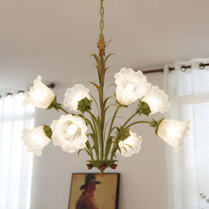 Modern Pastoral Green Flower Hanging Chandelier