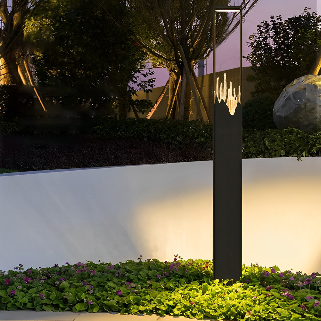 Rectangular Glass Mountain Scenery Black Modern Outdoor Pathway Lights-Lighom