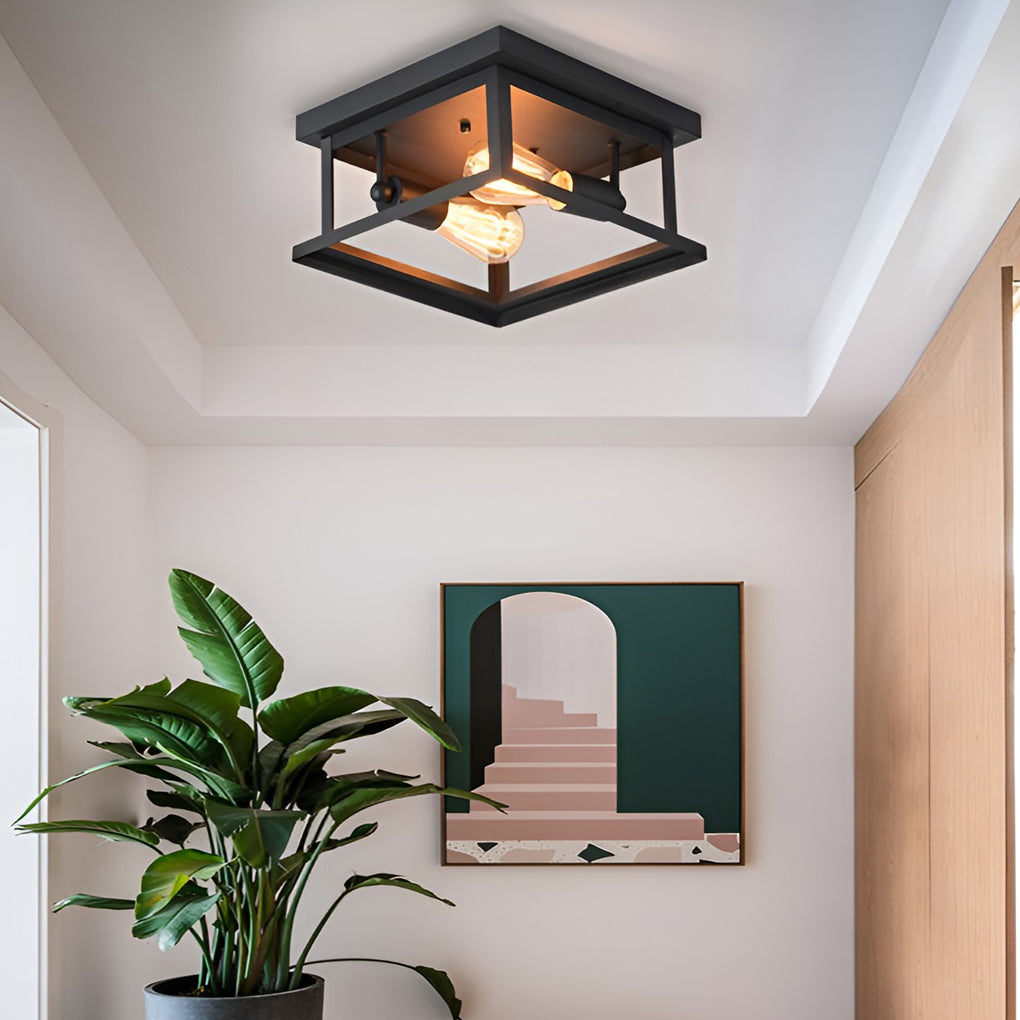 Square Iron Retro Industrial Flush Mount Light