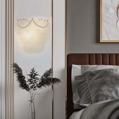 Glass Leaves Feathers Luxury Three Step Dimming French Style Wall Lamp-Lighom