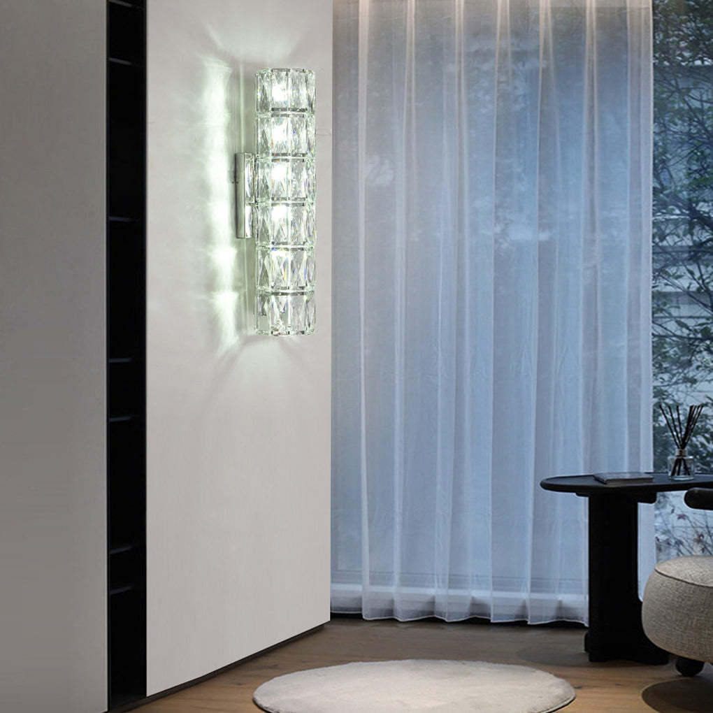 Industrial cylindrical 3-step led wall lights in crystal — 18" H x 5" Dia