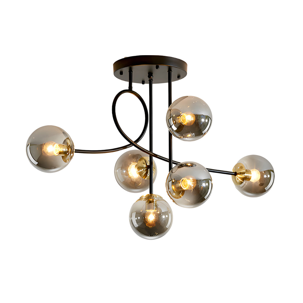 Gold Black Semi-Flush Chandelier with Glass Shade