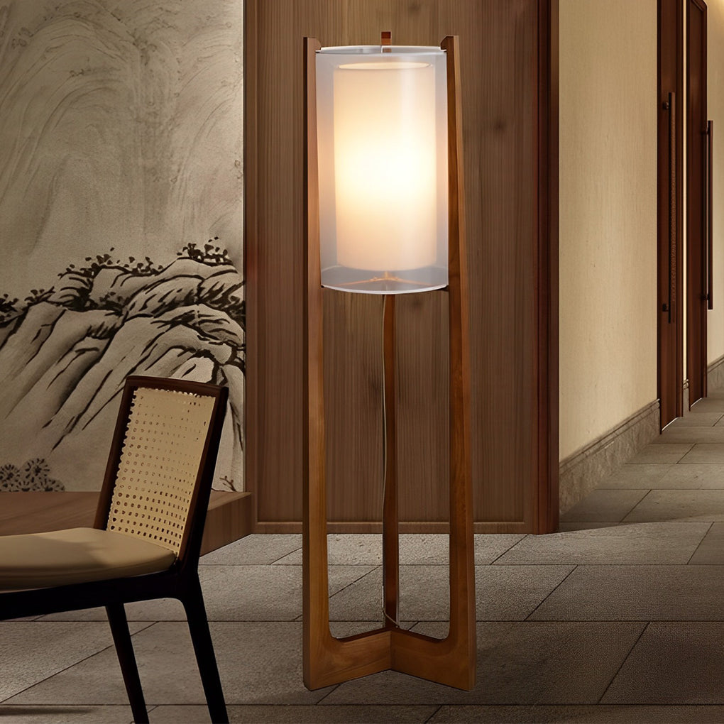 Triangle standing rust floor lamps in wood — 18.9" L x 18.9" W x 63" H