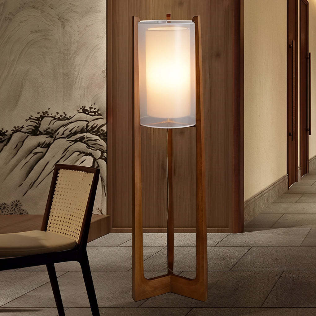 Triangle standing rust floor lamps in wood — 18.9" L x 18.9" W x 63" H