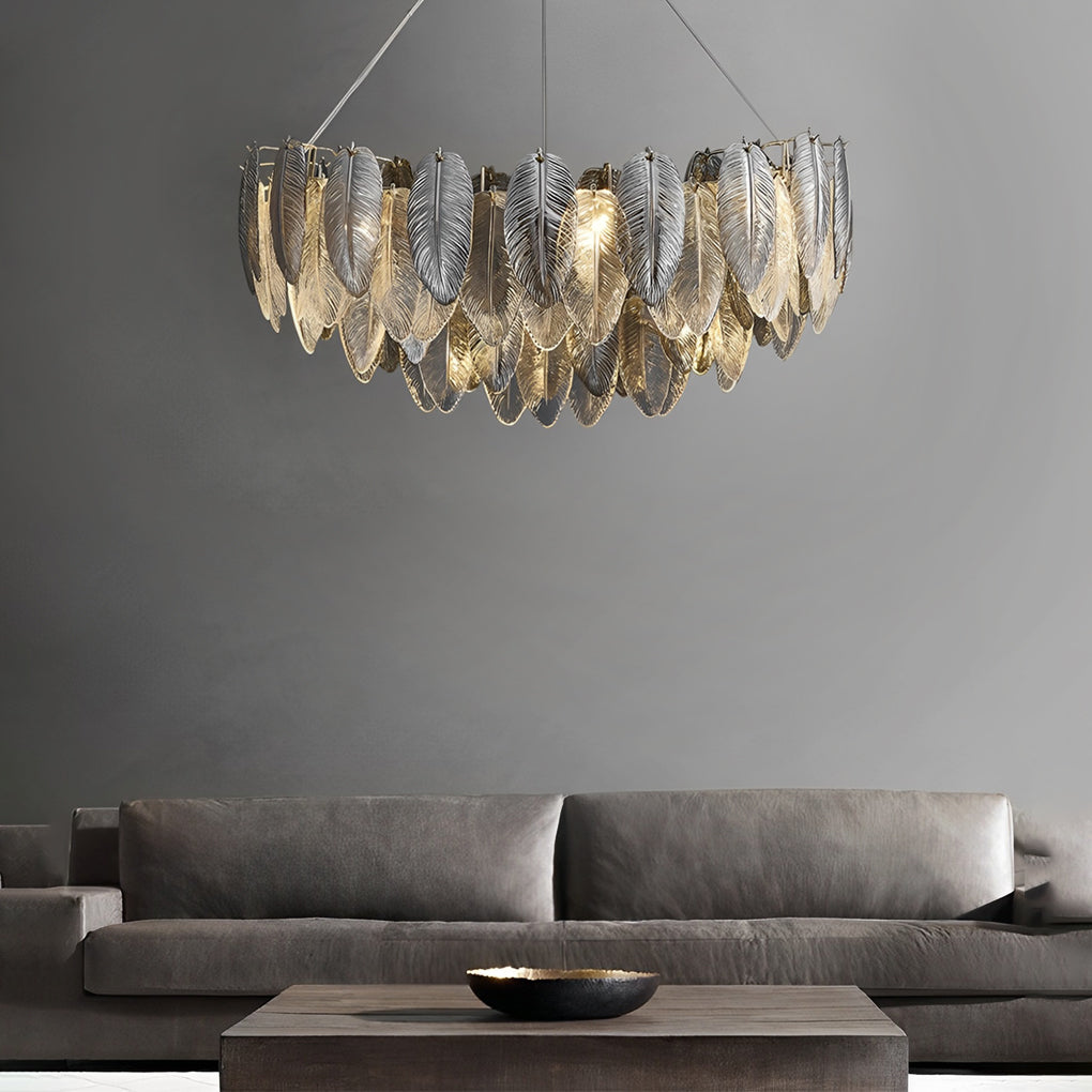 Romantic Creative Feathers Glass Three Step Dimming Modern Chandelier-Lighom