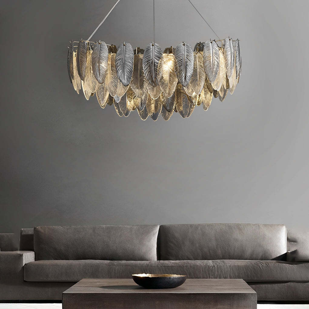 Romantic Creative Feathers Glass Three Step Dimming Modern Chandelier-Lighom