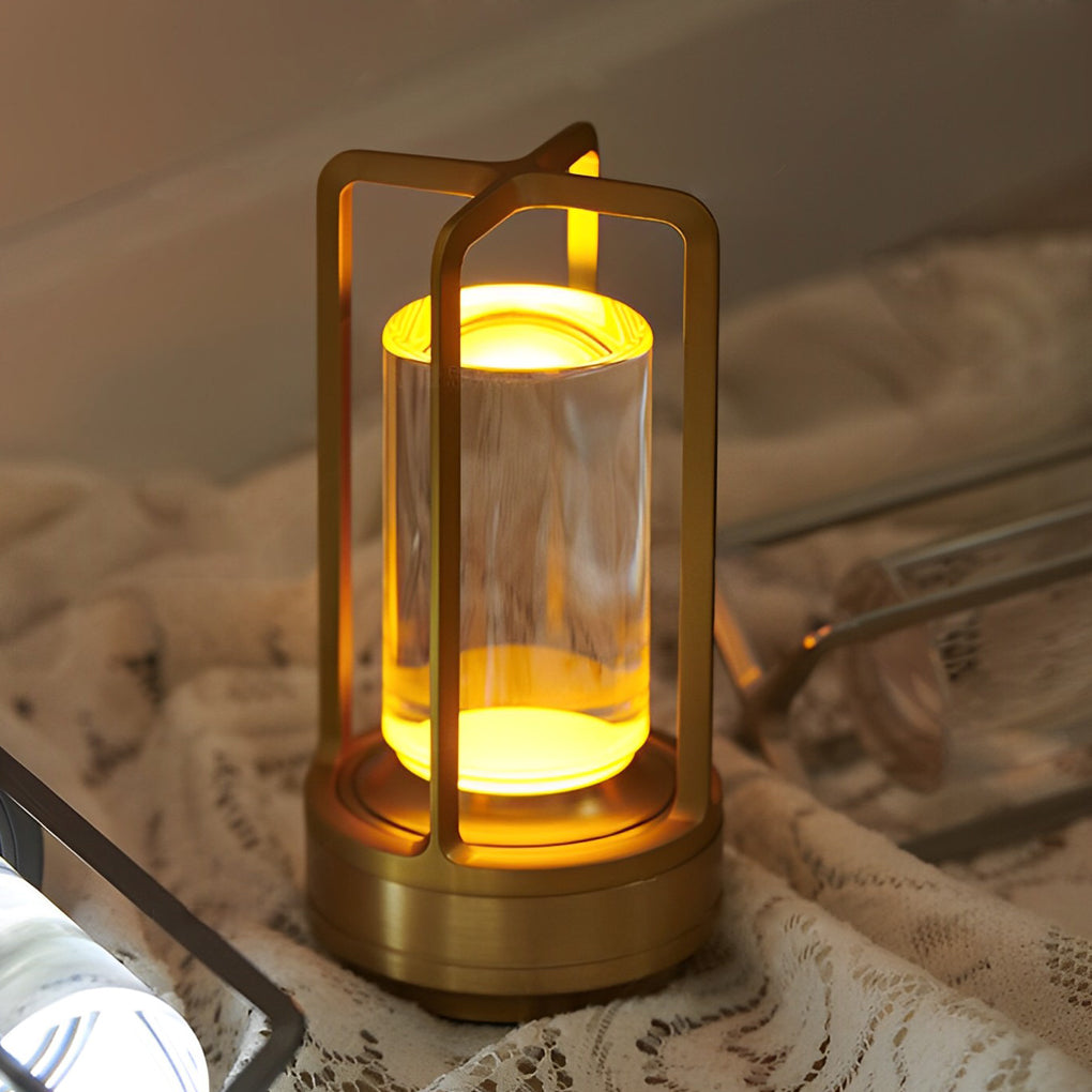 Modern touch lantern gray table lamps — Polished Chrome