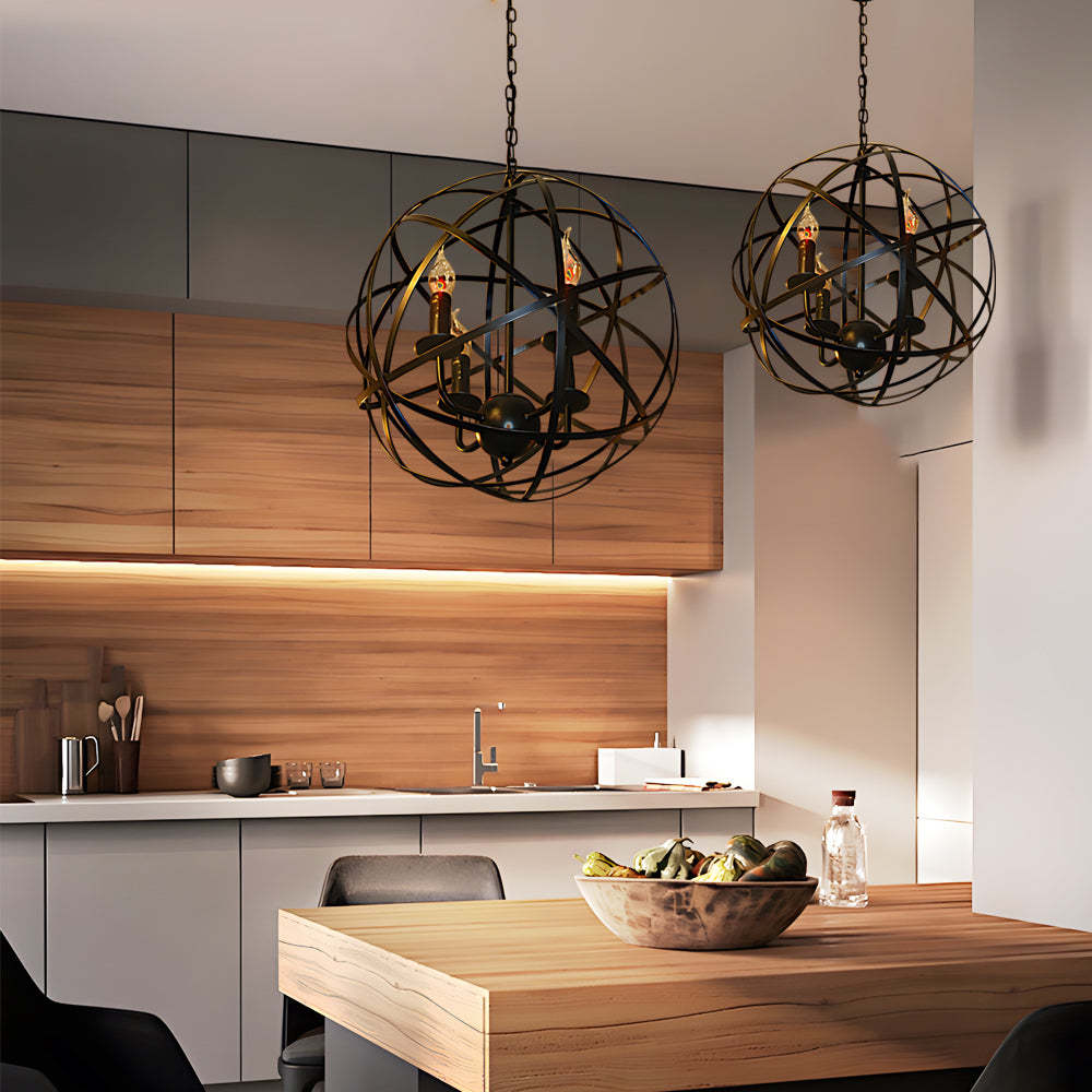 Iron Line Spherical LED Industrial Chandelier