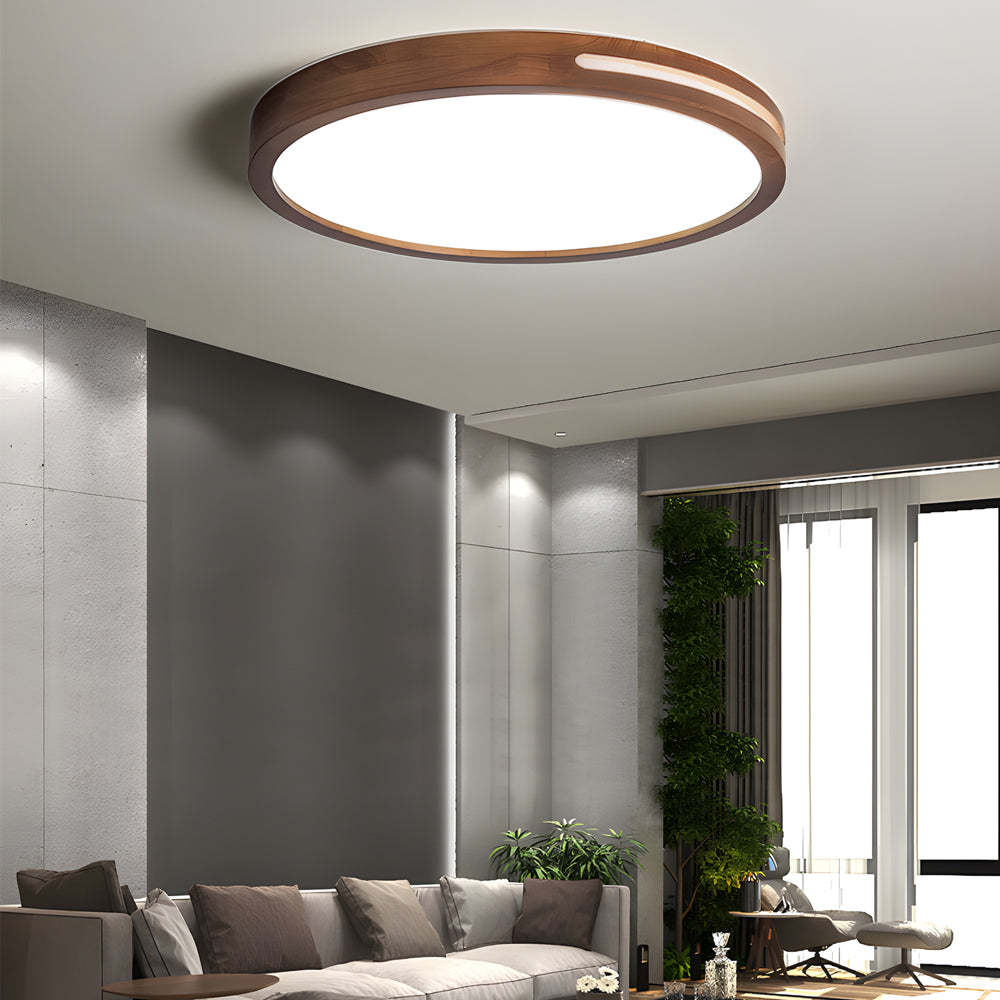 Round Wood Three-Step Dimming Retro Ceiling Light