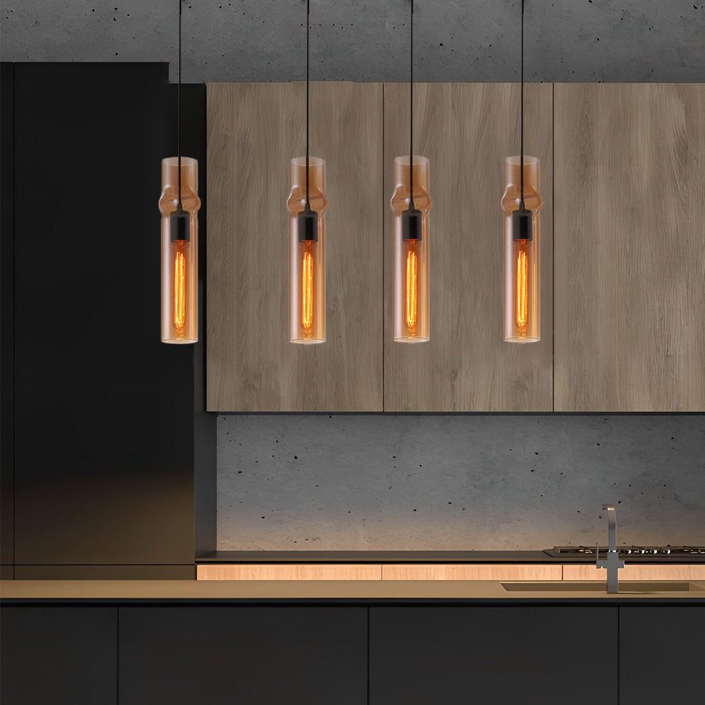 Cylindrical Glass Iron Post-Modern Pendant