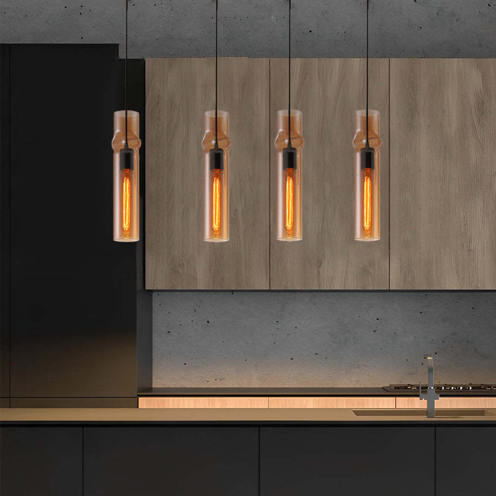 Cylindrical Glass Iron Post-Modern Pendant