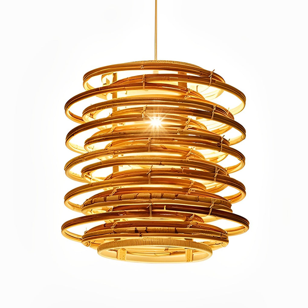 16" Round Bamboo Farmhouse Living Room Pendant Light