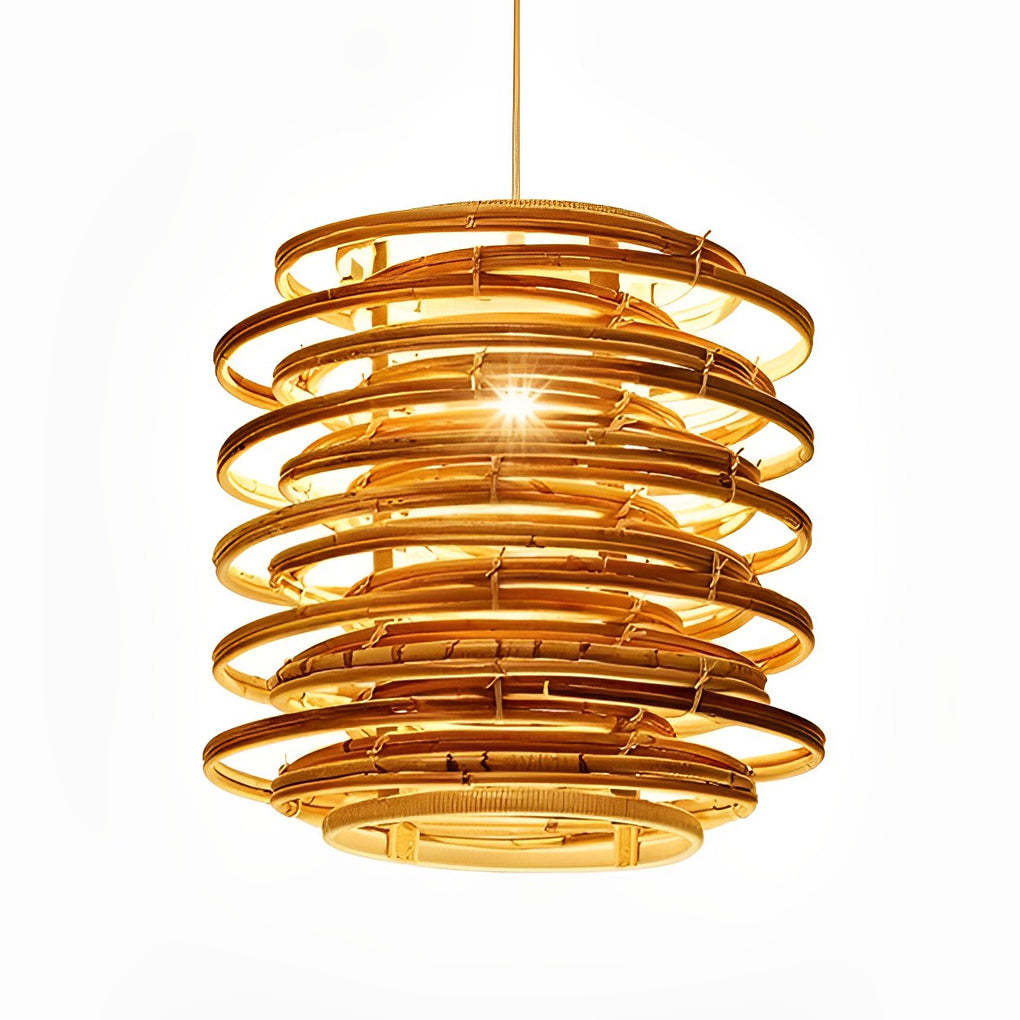 16" Round Bamboo Farmhouse Living Room Pendant Light