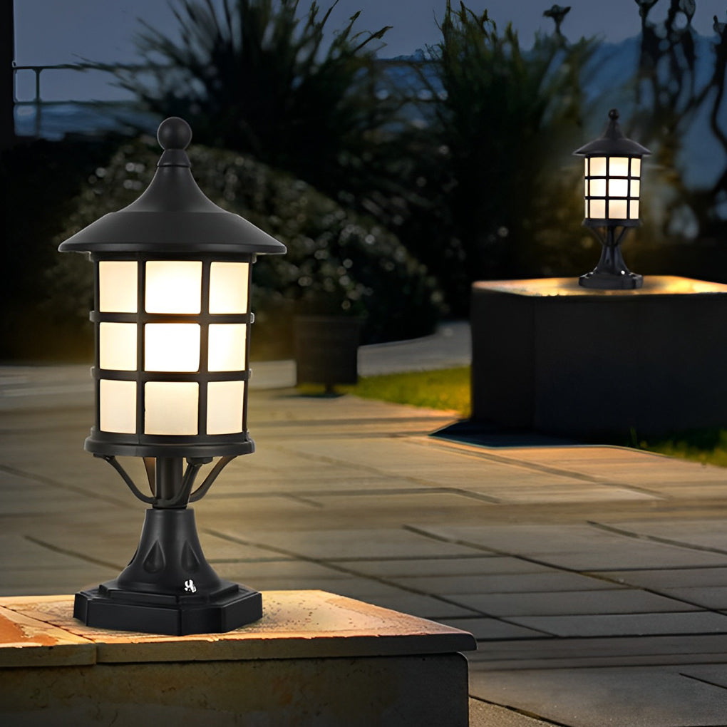 Round Cage Black Modern Solar Fence Post Light