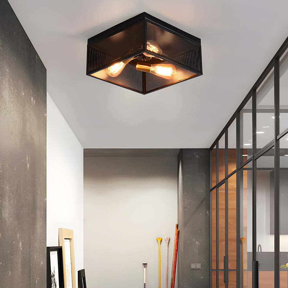 Square Iron Frame American Country Ceiling Light