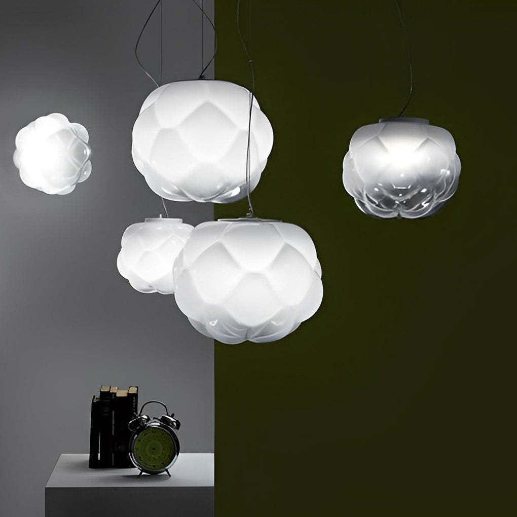 Round Glass Cloud LED White Modern Pendant