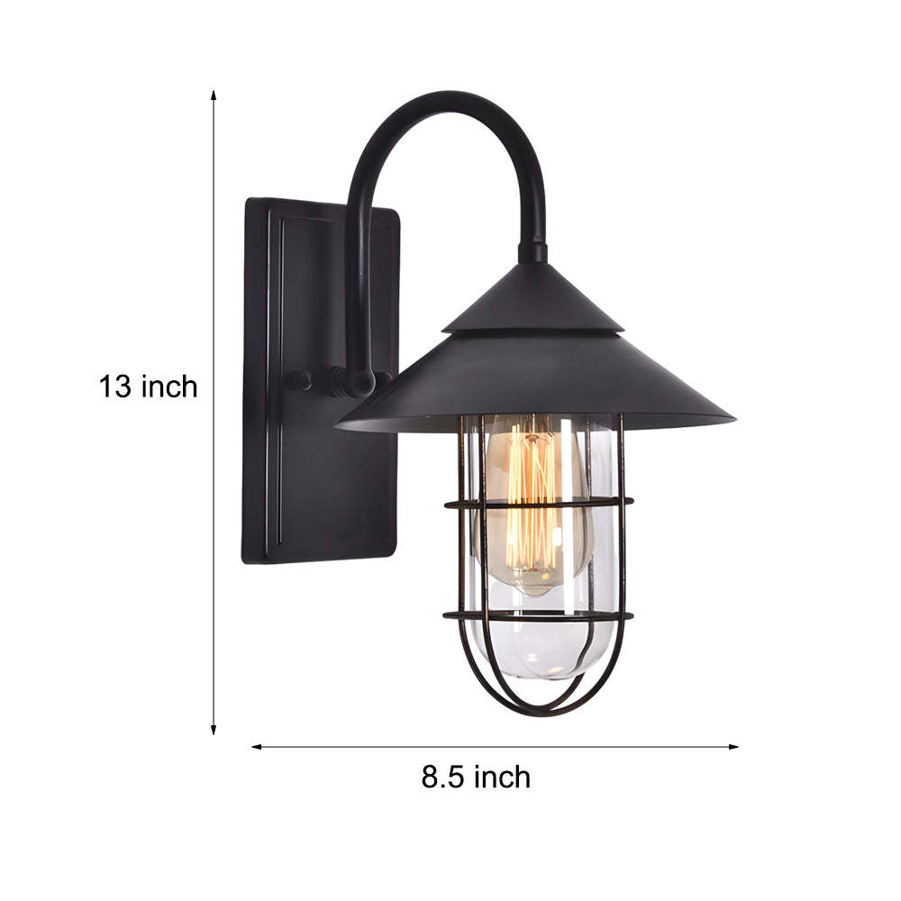 Retro Round Iron Glass Waterproof Motion Sensor Black Outdoor Wall Lights-Lighom