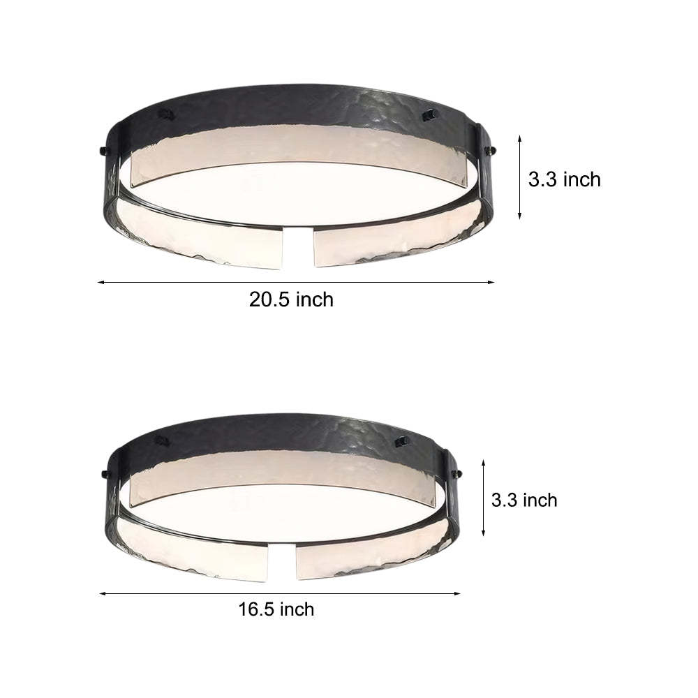 Round Black Hammered Glass LED Flush Mount Light
