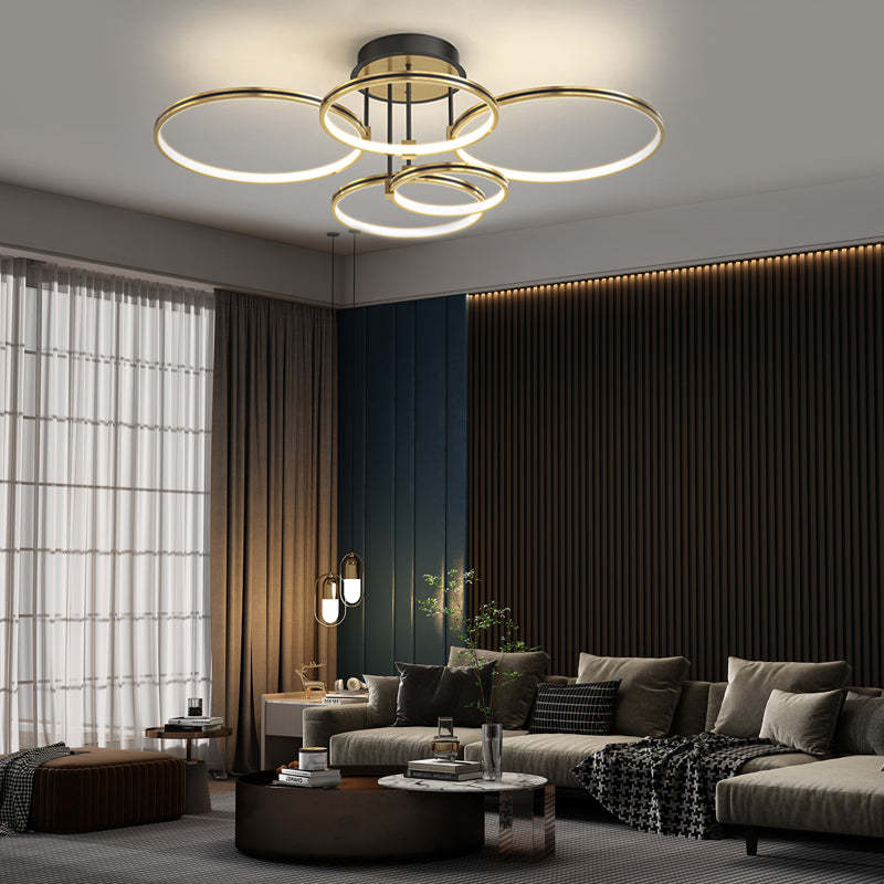 3/5/6-Ring Dimmable Gold Modern Leather Ceiling Light