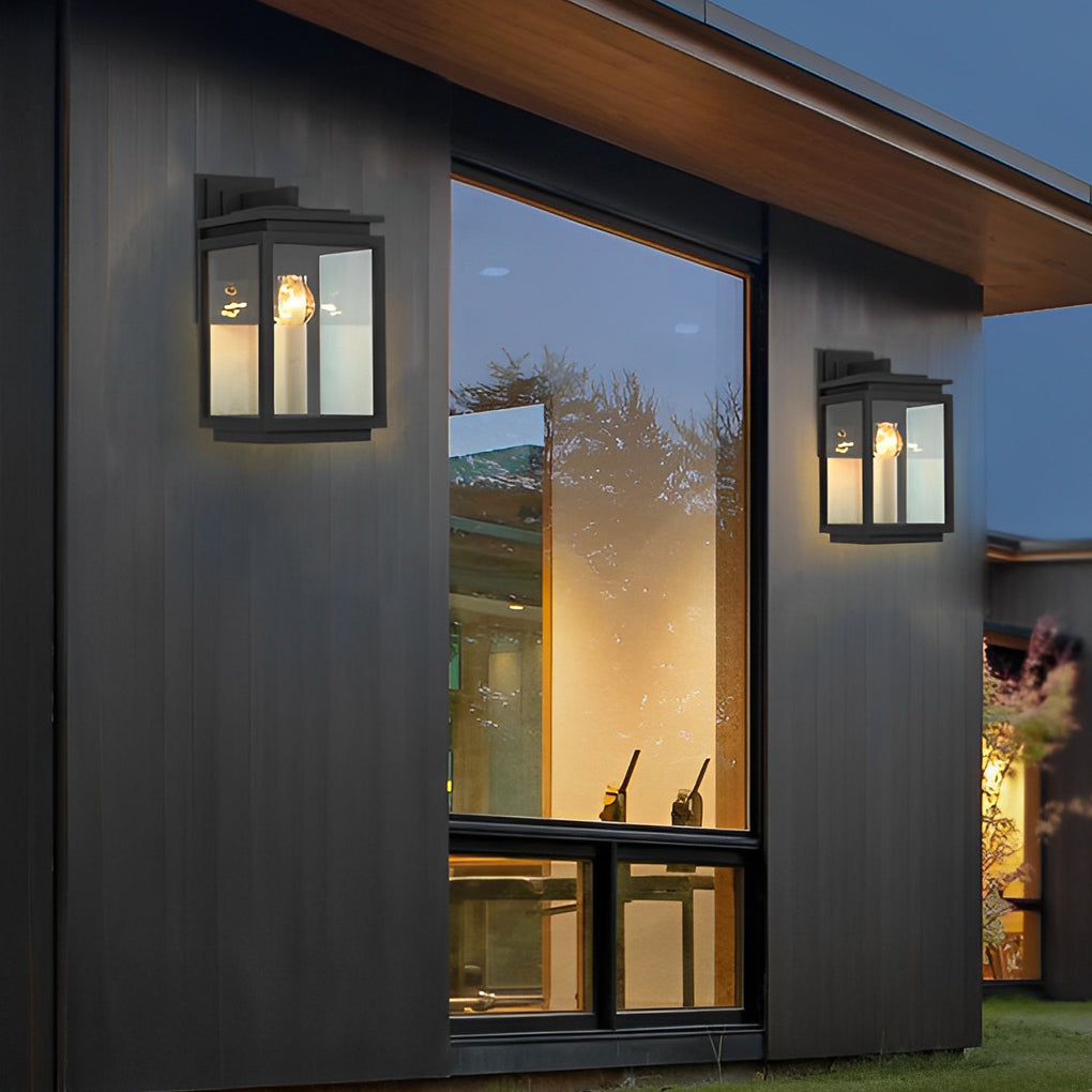 Waterproof Rectangular Glass Black Industrial Outdoor Wall Lamp Exterior Lights-Lighom