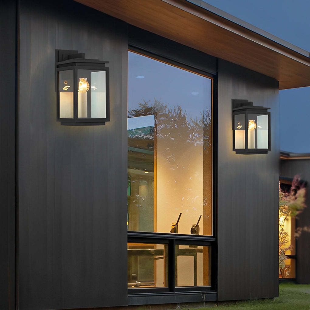 Waterproof Rectangular Glass Black Industrial Outdoor Wall Lamp Exterior Lights-Lighom