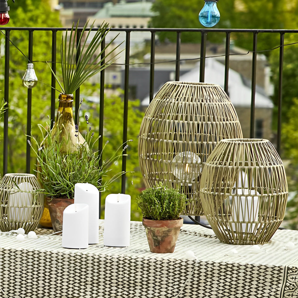Spaceship Lighting Handmade Rattan Oval Cage Waterproof Outdoor Floor Lamp-Lighom
