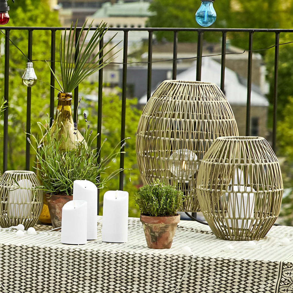 Spaceship Lighting Handmade Rattan Oval Cage Waterproof Outdoor Floor Lamp-Lighom