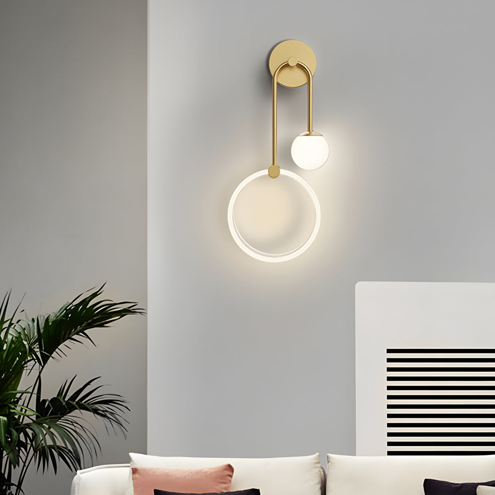 Gold acrylic ring 2-light wall sconces - modern — Right