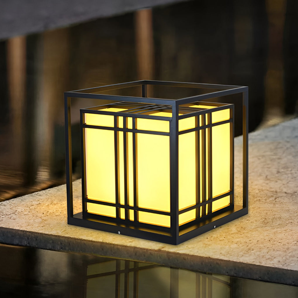 Black modern square retro outdoor post lights — 11.8"