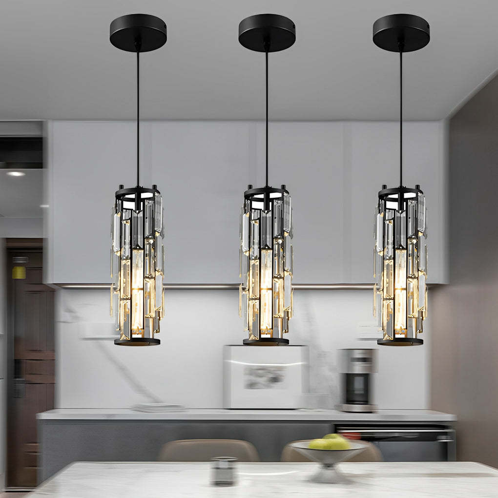 Iron Crystal Glass Industrial Pendant Chandelier — Black / 1-Light