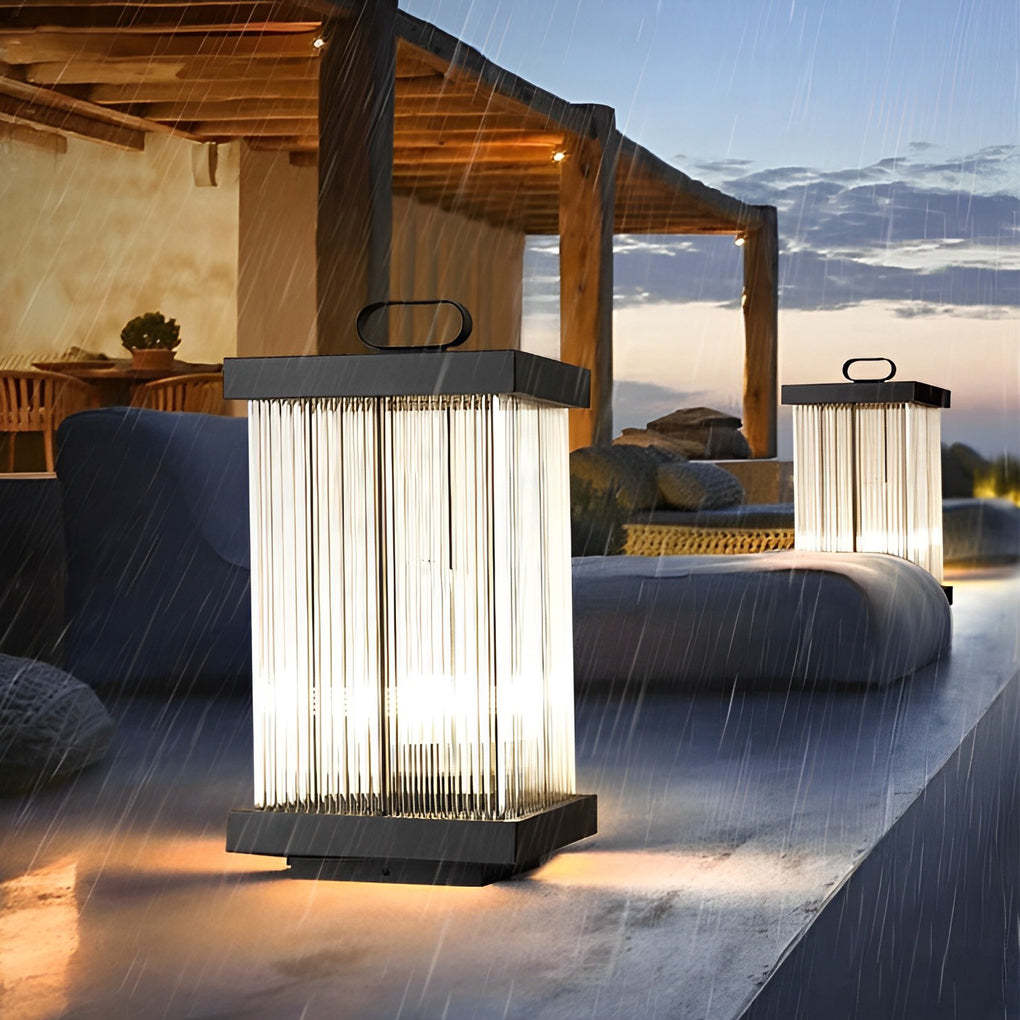 Square Portable Waterproof Striped Glass Black Solar Outdoor Lights-Lighom