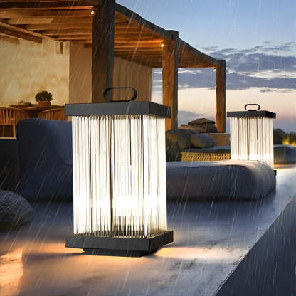 Square Portable Waterproof Striped Glass Black Solar Outdoor Lights-Lighom