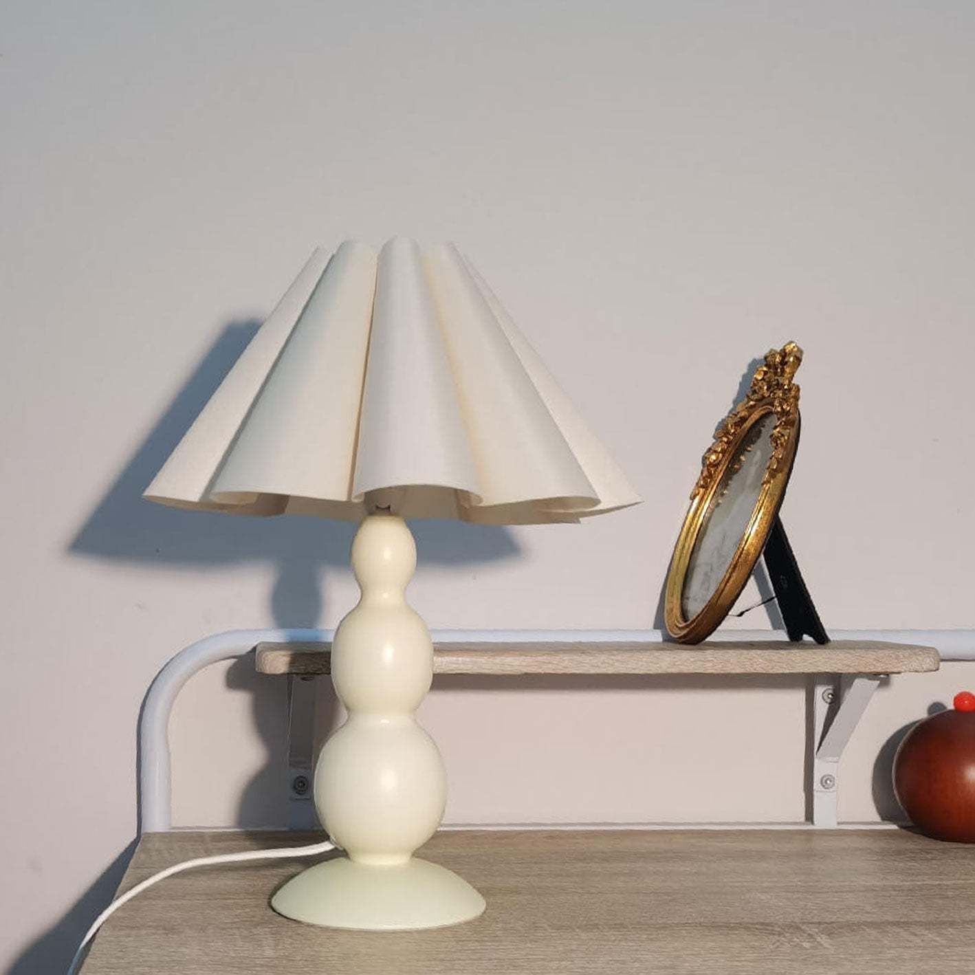 Vintage Petal Pleated Fabric Gourd Lamp — Push Button+Dimming(brightness) (110V-240V) / Khaki Shade