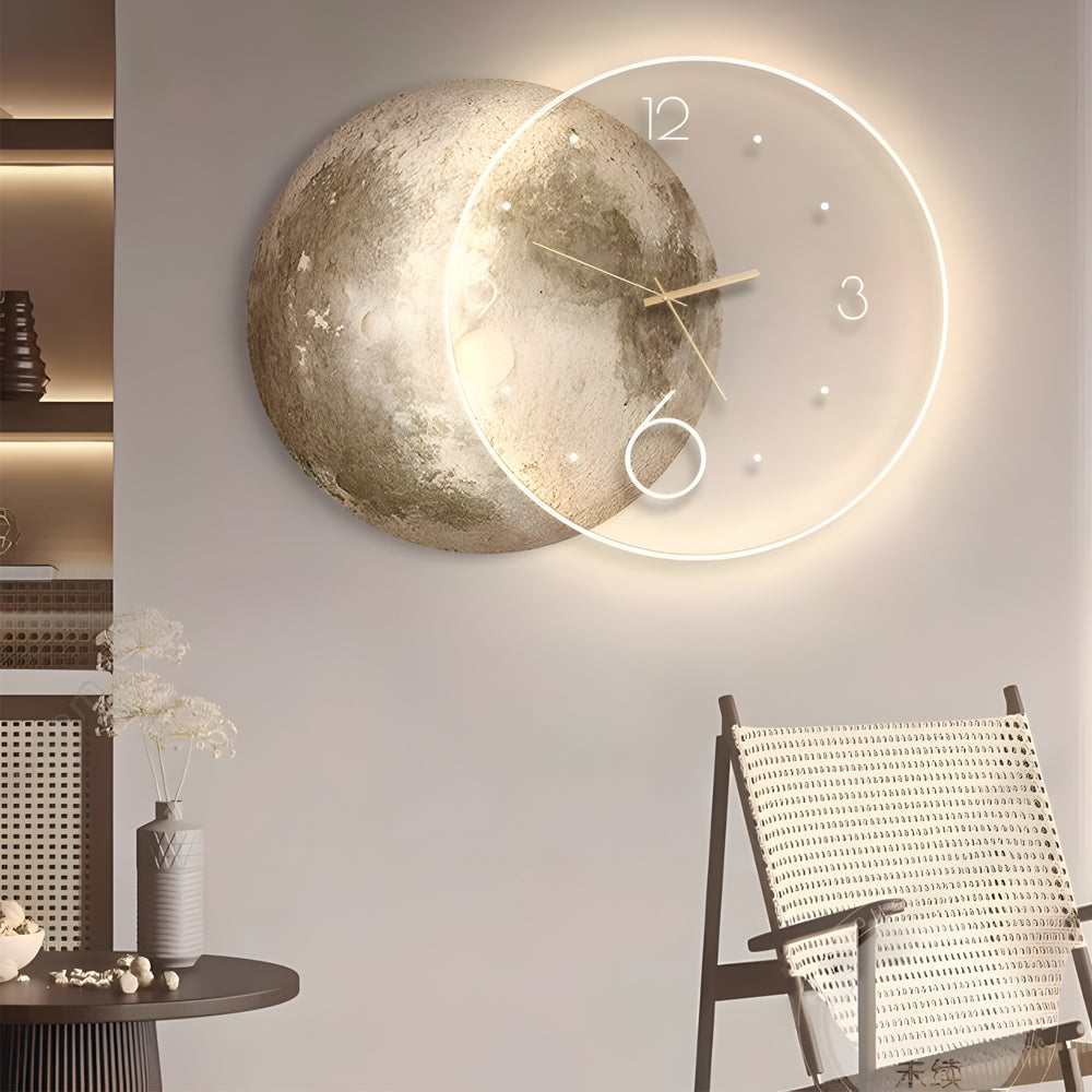 Modern lunar clock wall sconces in synthetic — 31.5" W x 23.6" H