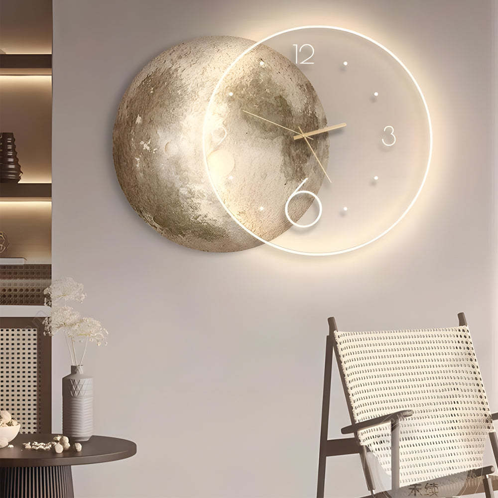 Moon Lunar Wall Clock USB Remote LED Wall Lamp Painting