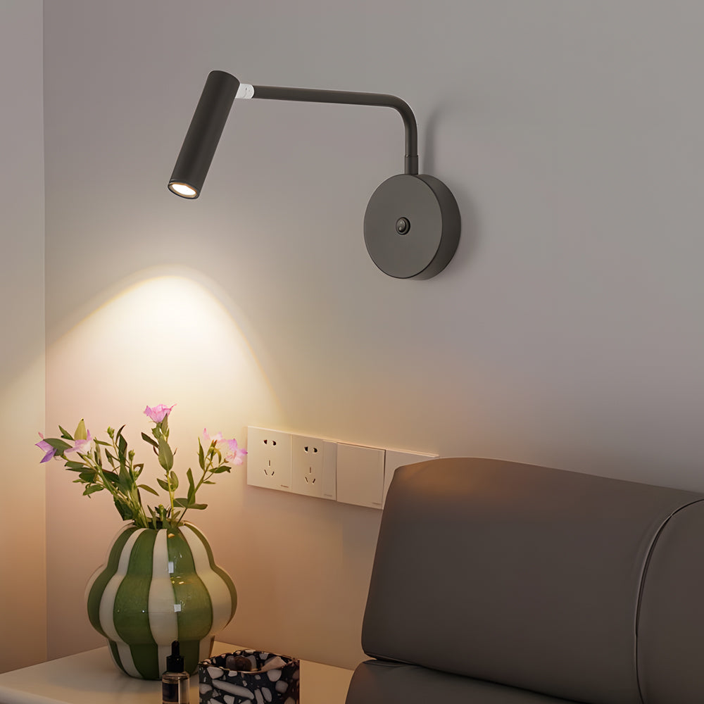 Black/White Tube LED Swing Arm Wall Light Adjustable Wall-Mounted Spotlight Bedroom Sconce Lamp-Lighom