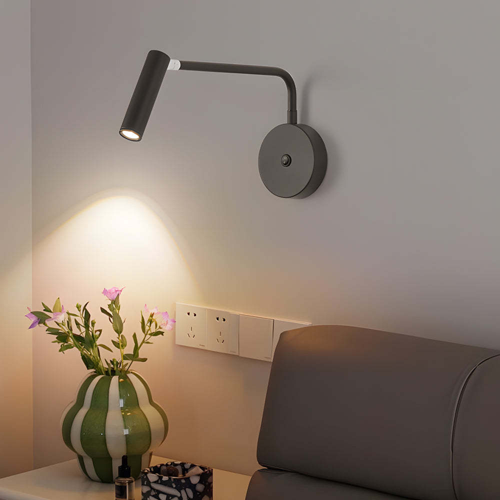 Black/White Tube LED Swing Arm Wall Light Adjustable Wall-Mounted Spotlight Bedroom Sconce Lamp-Lighom