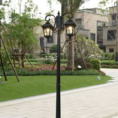 2 Lights Waterproof Black European Style Outdoor Pole Lights Public Lighting-Lighom