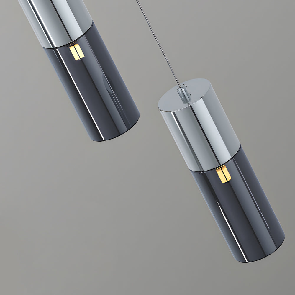 Small Cylinder Mirror Metal Smoke Gray Glass Pendant Light