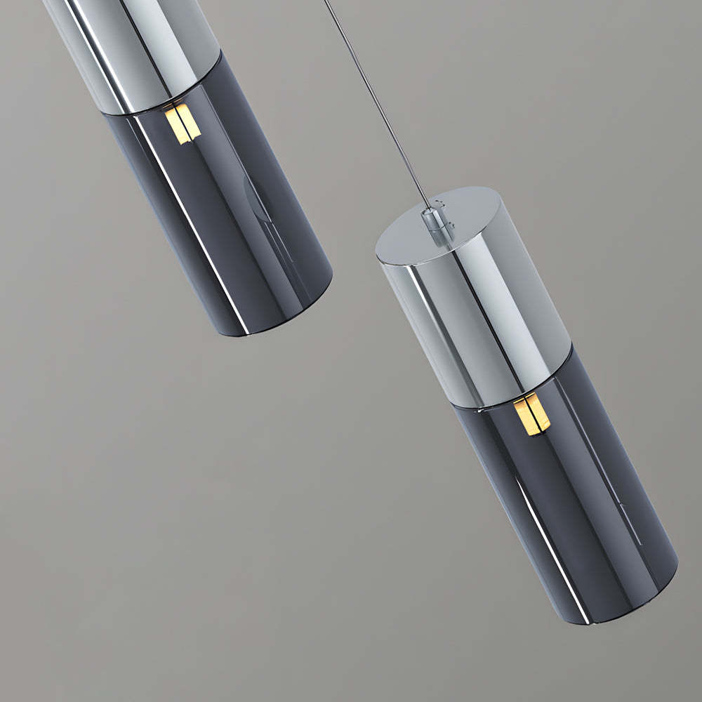 Small Cylinder Mirror Metal Smoke Gray Glass Pendant Light