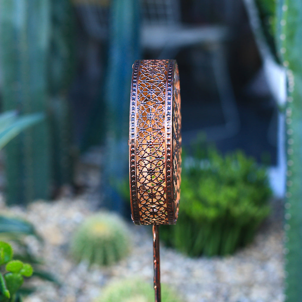 Round Iron Hollow Projection Flowers Screen Waterproof Solar Ground Lights-Lighom